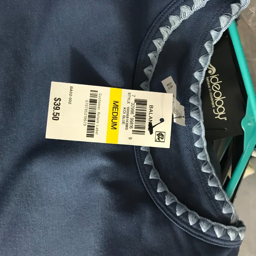Ideology Women's Large Blue Blanket-Stitch Drop-Hem T-Shirt Athleisure Top L - Picture 9 of 9